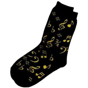 Damessokken muzieknoten (zwart/goud) - Gebroken wit