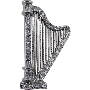 Broche met kristallen, harp, zilver - Gebroken wit - 0