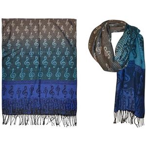 Pashmina sjaal met vioolsleutels, blauw