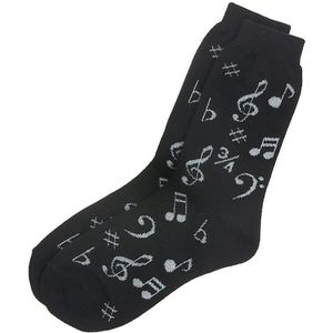 Music Gifts - Damessokken - Zwart - Muzieksymbolen - Gebroken Wit