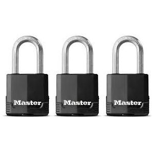 Masterlock 3 x 48mm laminated steel keyed alike padlocks - anti-rust thermoplasti - M115EURTRILF