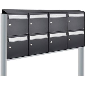 Allux - Flow Set 4-Breed 2-Hoog Met Dak - Brievenbussysteem - Zwart - 8 Stuks