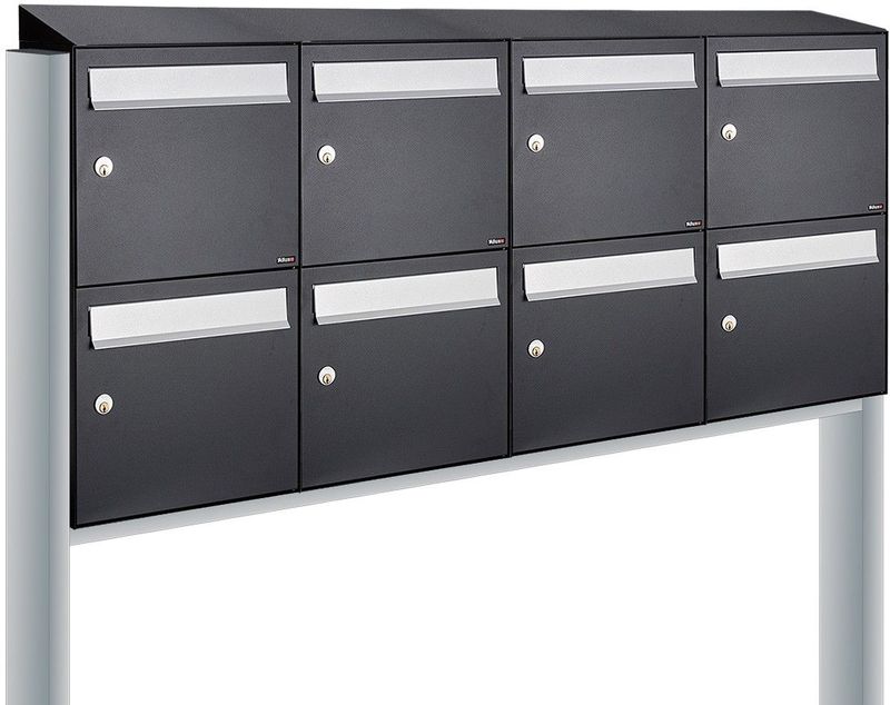 Allux - Flow Set 4-Breed 2-Hoog Met Dak - Brievenbussysteem - Zwart - 8 Stuks