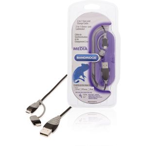 Bandridge 2-in-1 Data en Oplaadkabel USB A Male naar Micro-B Male | 1 m | 1 stuks - BBM39400B10 BBM39400B10