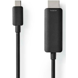 Nedis USB-C™ Adapter | USB 3.2 Gen 1 | USB-C™ Male | HDMI™ Connector | 4K@60Hz | 1.00 m | Rond | Vernikkeld | PVC | Zwart | Label - CCGL64655BK10