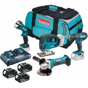 Makita DLX4051PM1 - DHP482 klopboormachine + DJV180 decoupeerzaag + DGA452 Haakse slijper | 3x 18v 4.0Ah Li-ion