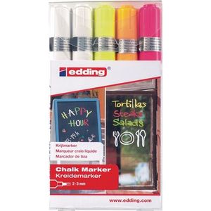 Edding Krijtmarker | 2x wit/neongeel/neonoranje/neonroze | streepbreedte 2-3 mm ronde punt | 1 stuk - 4-4095-5999 4-4095-5999