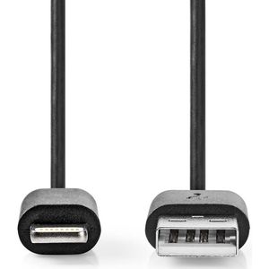 Nedis Lightning Kabel | USB 2.0 | Apple Lightning 8-Pins | USB-A Male | 480 Mbps | Vernikkeld | 2.00 m | Rond | PVC | Zwart | Label - CCGL39300BK20