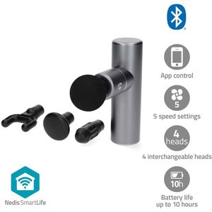 Nedis SmartLife Sportmassagepistool | Accu gevoed | Ingebouwde Lithium-Ion | Oplaadbaar | 5 Massage Modes | Bolvormige kop | Donkergrijs - BTHMSG10GY