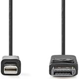 Nedis Mini DisplayPort-Kabel | DisplayPort 1.2 | Mini-DisplayPort Male | DisplayPort Male | 21.6 Gbps | Vernikkeld | 2.00 m | Rond | PVC | Zwart | Label - CCGL37400BK20