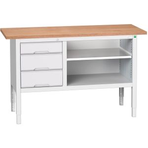 Bott Verso Verstelbare Werkbank | 1500x600x830-930mm | 3 Laden | 1 Schap | Multiplex | RAL 7035 - 16923012.16