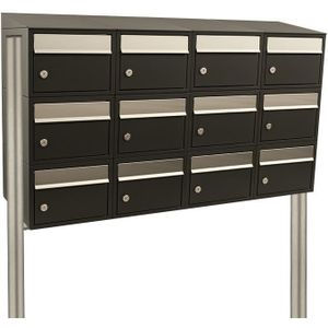 Stoer! Brickset 4-Breed 3-Hoog Met Dak Zwart - Brievenbussysteem Zwart