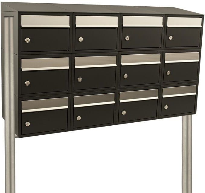 Stoer! Brickset 4-Breed 3-Hoog Met Dak Zwart - Brievenbussysteem Zwart