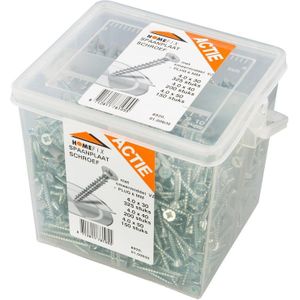 Homefix Actie-Emmer Spaanplaatschroeven Assorti Vz Pk PZ2 + Pluggen - 8920.01.00600