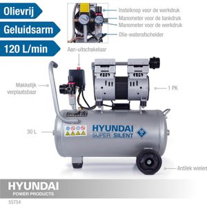 Hyundai Stille Compressor | 30L | 8 bar | 120 L/min - 55754 - 55754