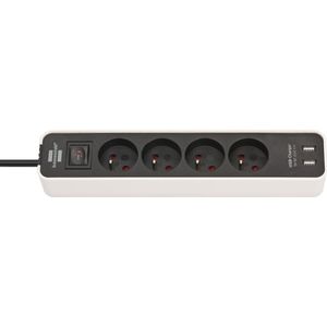 Brennenstuhl Extension Lead Ecolor With Usb-Charger 4-Way White/Black 1.5M H05Vv-F 3G1.5 With Switch *Be* - 1153244026