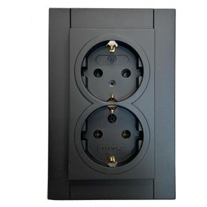 Kopp - Wandcontactdoos RA HK07 - Mat Zwart - Geaarde Contactdoos 2-Voudig