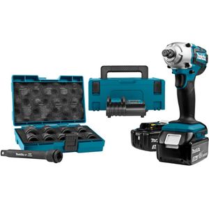 Makita DTW190JX1 18v Slagmoersleutel 190 Nm | 3,0 Ah accu (2 st), lader, Mbox - met 10-delige accessoire set