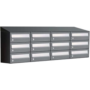Allux - Hive Set 4-Breed 3-Hoog Met Dak - Antraciet - Modulair Brievenbussysteem