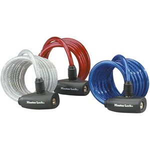 Masterlock 3 coiled cables 1,80mx  Ø 8mm - vinyl cover : blue, red & transparent - 8127EURTRI
