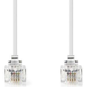 Nedis Telecomkabel | RJ11 Male | RJ11 Male | 10.0 m | Kabel design: Plat | Connectorplating: Goud Verguld | Kabeltype: RJ11 | Wit - TCGB90200WT100