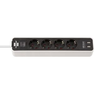 Brennenstuhl ecolor stekkerdoos 4-voudig met 2 USB-laadbussen (stekkerdoos USB met schakelaar en 1,5 m kabel) - 1153240026
