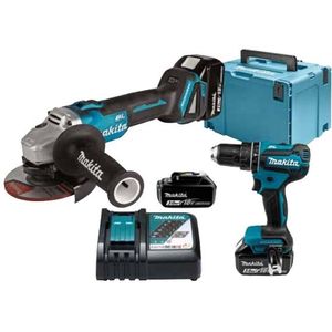 Makita DLX2334J 18v Combiset - DHP485Z Klopboor- en schroefmachine + DGA504Z Haakse slijper  3,0 Ah accu (3 st), snellader, Mbox - DLX2334J