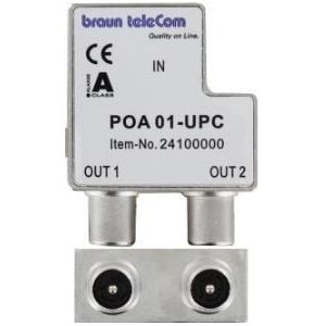 Braun Telecom TV splitter POA 01-UPC met 2 uitgangen - 4 dB / 5-2000 MHz (Ziggo geschikt)