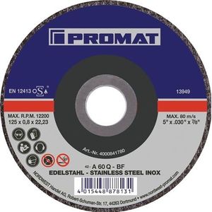 Promat Doorslijpschijf | D125x0,8 mm | gebogen | RVS | gat d. 22,23 mm - 4000841780 4000841780