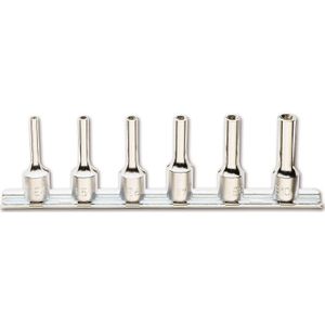 Beta 6-delige set dopsleutels voor Torx® schroeven, lange uitvoering (art. 910FTX/L) op support 910FTX-L/SB6 - 009100449