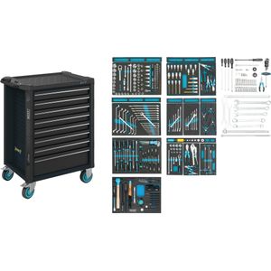 HAZET Gereedschapwagen - Assistent 179N - assortiment 179N-8-RAL7021/300 - 300-delig - Laden, ondiep: 7× 81 x 522 x 398 mm - Laden, diep: 1× 166 x 522 x 398 mm