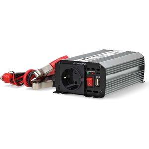 Nedis Omvormer Gemodificeerde Sinusgolf | Ingangsvoltage: 12 V DC | Apparaat stroomoutput: Type F (CEE 7/3) / USB-A | 300 W | Piekvermogen: 600 W | | Zilver - PIM30012FGY