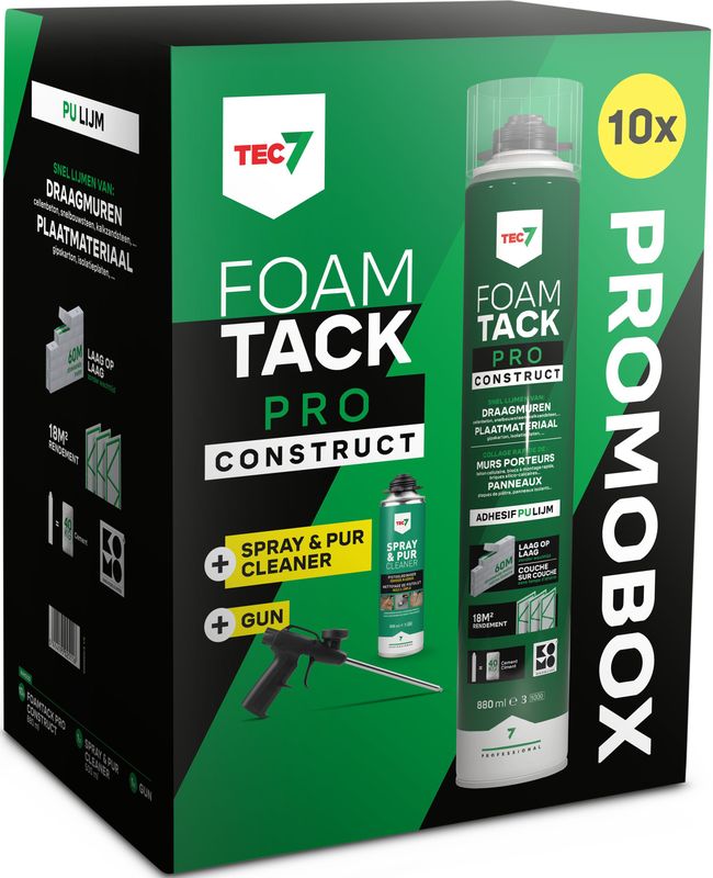 Tec7 - FoamTack Pro Construct - Lijm - Grijs - 880 ml - 10x FoamTack Pro