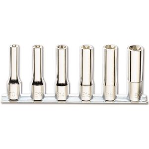 Beta 6-delige set dopsleutels voor Torx® schroeven, lange uitvoering (art. 920FTX/L) op support 920FTX-LSB6 - 009200409