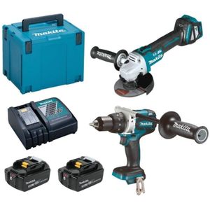Makita - DLX2255TJ - Combiset - Accuboormachine + Haakse Slijper - 18v 5.0Ah Li-ion