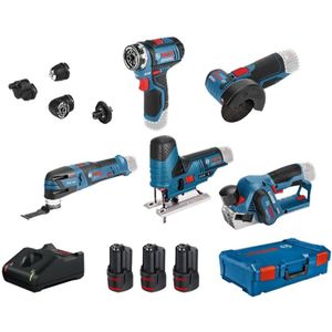 Bosch Blauw 5 TOOLKIT  GSR 12V-15 FC + 4 opzetstukken + GOP 12V-28  + GHO 12V-20  + GWS 12V-76 + GST 12V-70 0615A0017D