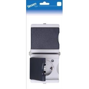 Kopp - Opbouw PROAQA - Stopcontact Dubbel - Grijs - Spatwaterdicht