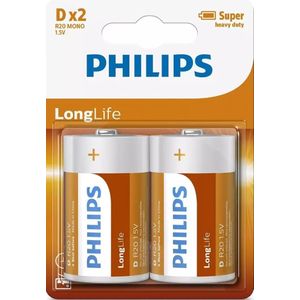Philips R20L2B - D batterij - 2 stuks