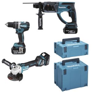 Makita DLX3093TJ 18V LXT 3 delige set: DGA513 Haakse slijper + DHP484 (Klop)boormachine + DHR202 Boorhamer met 3 x 5.0Ah accu's - DLX3093TJ