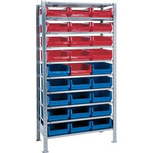 Promat Stellingkast | H2000xB1000xD500 mm | basistelling | 10 stalen legplanken | 14 x MK2Z blauw | 13 x MK2Z rood - 9000449848 9000449848