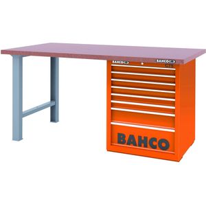 Bahco Werkbank | heavy-duty | met MDF werkblad | ladeblok | 8 lades | 2 poten | zwart | 1800 mm x 750 mm x 880 mm - 1495KH8BKWB18TD