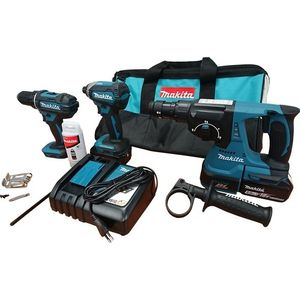 Makita DLX3089T Combiset - DHP482 Klopboormachine + DTD153 Slagschroevendraaier + DHR243 boorhamer 18v 5,0 Ah accu (2 st) in Tas