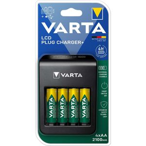 Varta Batterij Oplader - LCD Plug Charger Inclusief 4x AA 2100 MAh