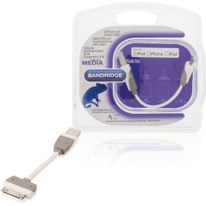 Bandridge Data en Oplaadkabel Apple Dock 30-Pins naar USB A Male 0.10 m Wit | 1 stuks - BBM39100W01 BBM39100W01