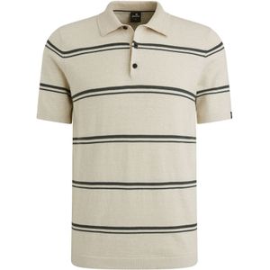 Vanguard - Knitted Poloshirt - Streep - Beige - Acryl Katoen Modal Linnen