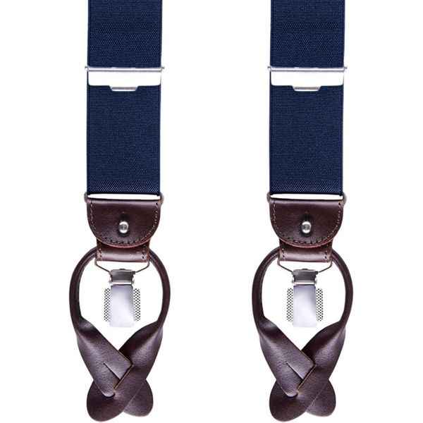 Speciale aanbieding bretels 4 knoopsgaten blauw met echt leer 120 cm Accessoires Riemen & bretels Bretels 