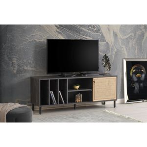 TV-meubel | 100% Melamine Gecoat | Metalen Poten | Jute Stof | Donker Bruin