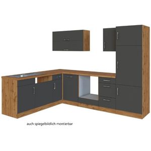 Kitchenette L-vorm Sorrella 270cm met ruimte voor oven, vaatwas en koelkast - antraciet/eik