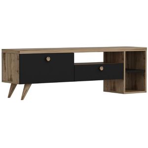 Modern TV-meubel met Planken | 100% Gemelamineerd | Zwart Eiken