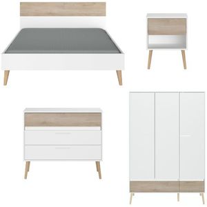 Slaapkamerset Hardy | Twijfelaar, kledingkast, commode, nachtkastje | Oak White-design